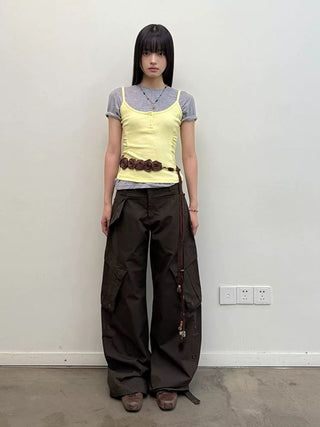 [NeverSeez] Ribbed Button-Front Cami Top