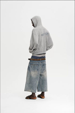 [MASONPRINCE] Washed Slub Denim Cropped Wide Pants