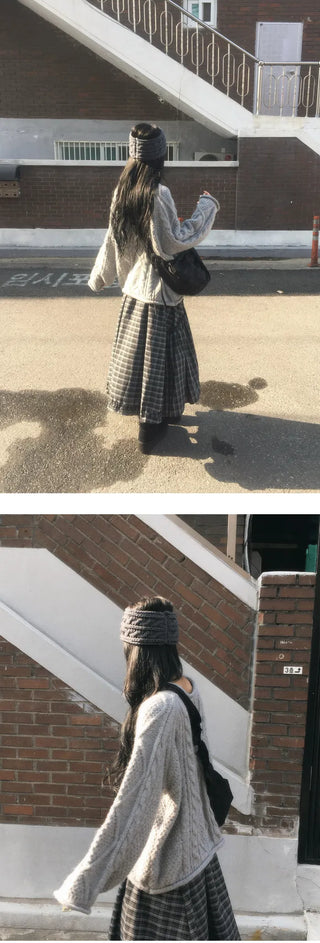 Roeun Vintage Frill Long Check Skirt