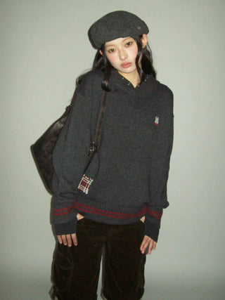 [Moromoro2] Rabbit Embroidered Contrast  Knit