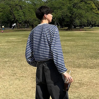 Two-tone striped long-sleeved T-shirt