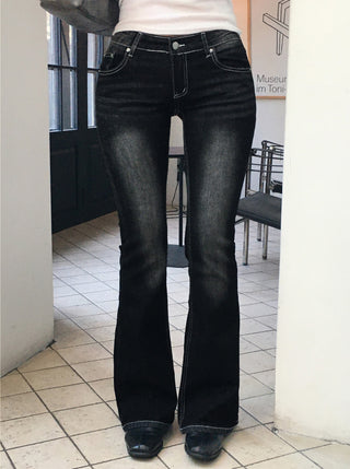 Washed bootcut denim pants