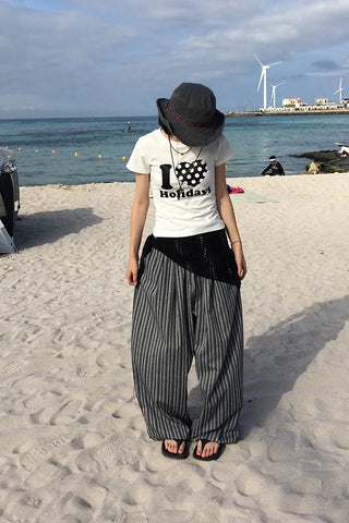Linen striped balloon pants