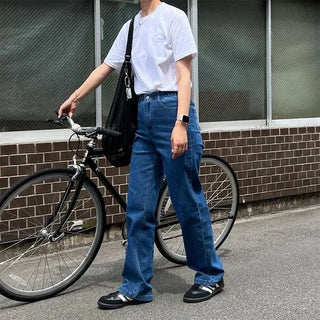 Wide-leg long denim pants