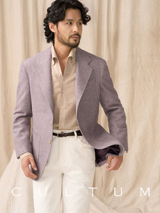 [CULTUM] Wool Blend Herringbone Tweed Suit