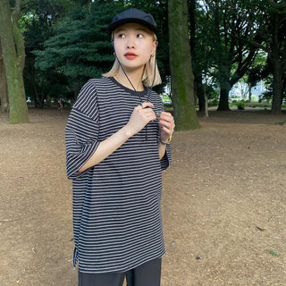 Striped round short-sleeved T-shirt