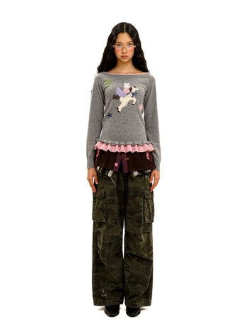 [Moromoro2] Boat Neck Ruffle Hem Wool  Sweater