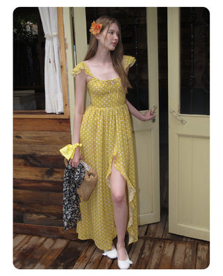 [NECY] Sunshine Dot Ruffle Chiffon Dress