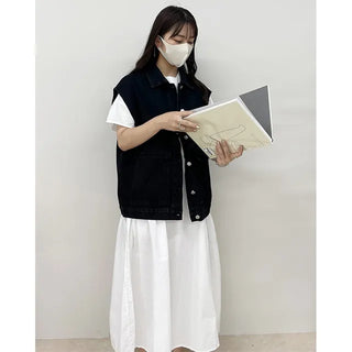 denim pocket boxy vest