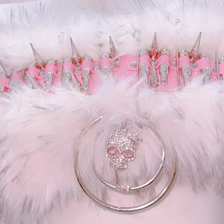 Fluffy o ring skull applique lace hem self tie mini skirt set