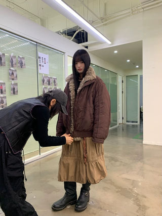 NEVERSEEZ Detachable Fur Collar Parka Jacket