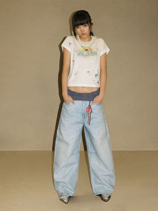 [MASONPRINCE] Turtle Print Rhinestone Cotton Tee