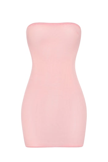 Soft Sheer-Mesh Bandeau Mini Slip Dress in Pink