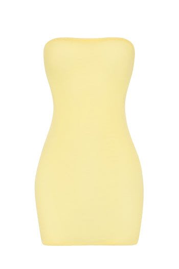 Soft Sheer-Mesh Bandeau Mini Slip Dress in Yellow