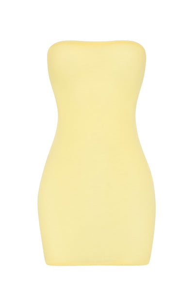 Soft Sheer-Mesh Bandeau Mini Slip Dress in Yellow