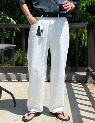 DUDE. White Elastic Denim Pants (cotton fabric)