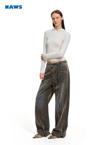 [NOTAWEAR] Washed Flocked Wide Leg Jeans