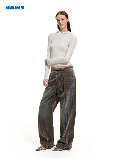 [NOTAWEAR] Washed Flocked Wide Leg Jeans