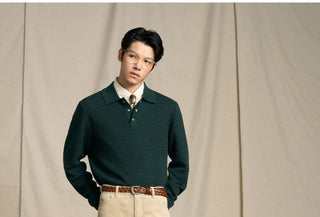[CULTUM] Wool Blend Ivy Style Polo Knit Sweater