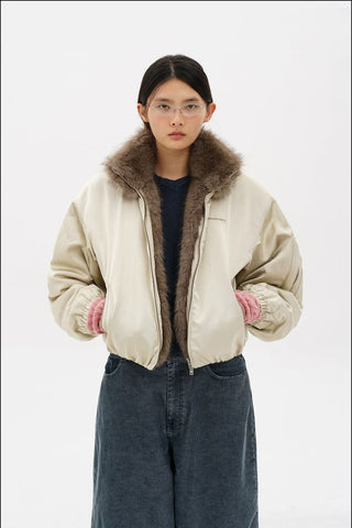 [MASONPRINCE] Fur Collar Oversized Bomber Jacket