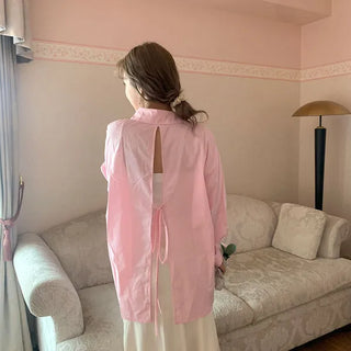 Back slit ribbon shirt