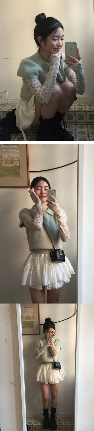 Tutu Small Dot Layered See-Through Long Sleeve T-Shirt - 2 Colors