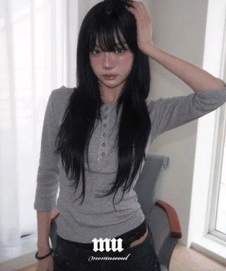 MADE MOMU BASIC Henley Neck Sleeve T-shirt - 4 colors
