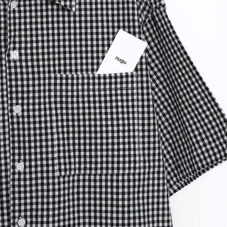 Linen check open collar shirt