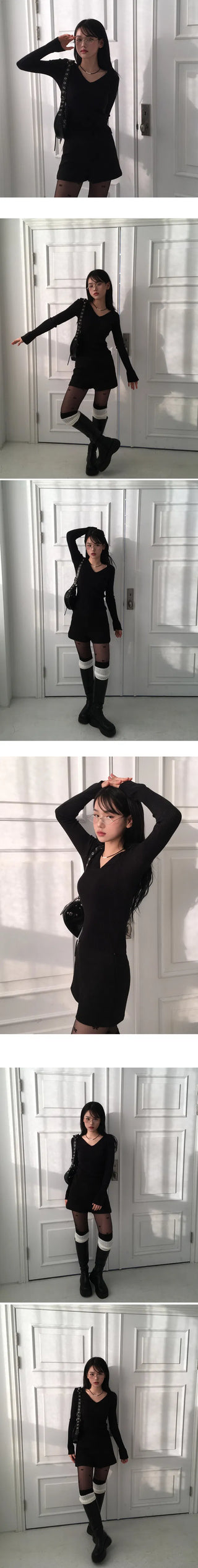 Mon Daily Collar V-Neck Long Sleeve Ribbed Knitwear - 3 Colors