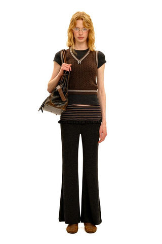 [Moromoro2] Striped Fold-Over Flare  Pants