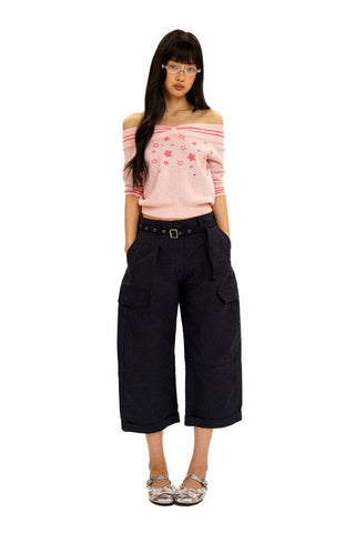 [Moromoro2] Off-Shoulder Star Rhinestone Knit  Top