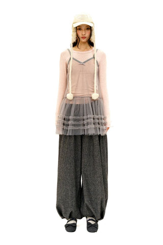 [Moromoro2] Lace Trim Slim Fit Long Sleeve Base  Tee
