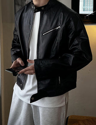 Olsen China Collar Biker Leather Jacket