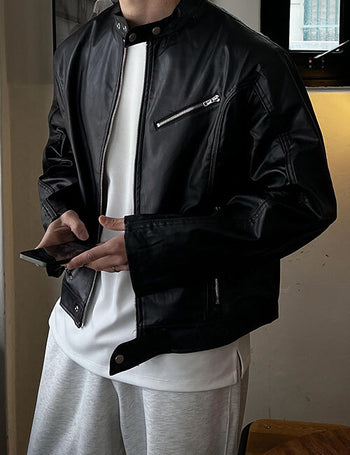 Olsen China Collar Biker Leather Jacket