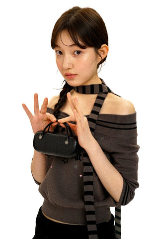 [Moromoro2] Off-Shoulder Star Rhinestone Knit  Top