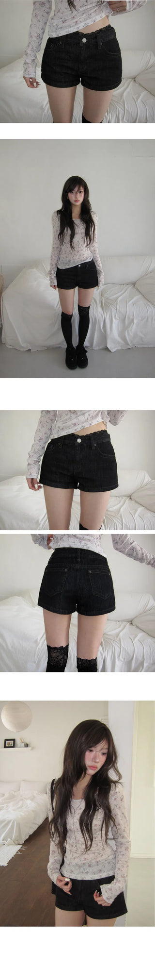 Crochet Short Raw Denim Pants - 2 colors