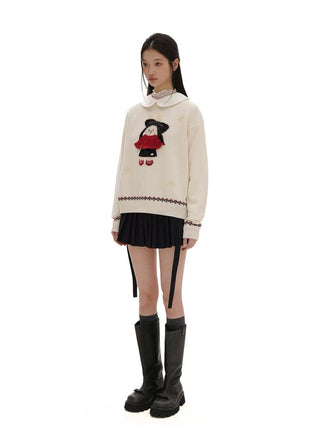[Moromoro2] Rabbit Embroidered Fair Isle Knit  Sweater