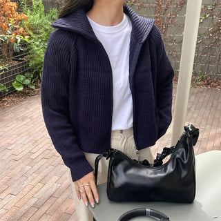 Raglan knit zip-up