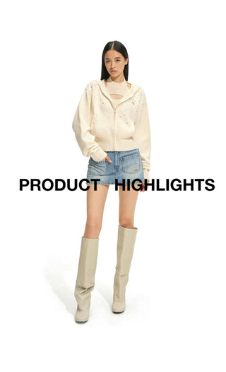 [NOTAWEAR] Rhinestone Hooded Zip-Up Knit  Cardigan