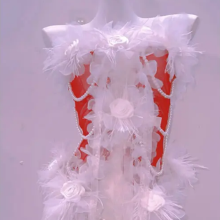 Beaded flower applique slit tube midi dress