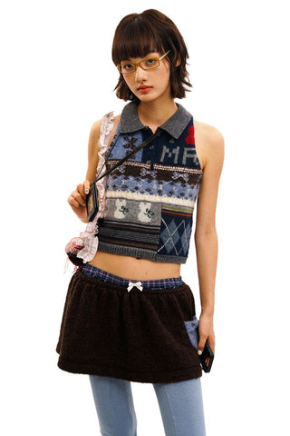 [Moromoro] Multi Pattern Patchwork Knit Set