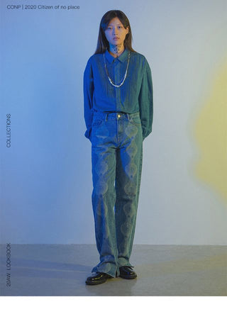 CONP Devoré Graphic Denim Pants (Blue)