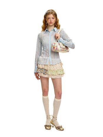 [Moromoro2] Sheer Slim Fit Checkered Long Sleeve  Shirt