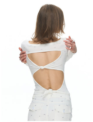 [NECY] Ribbon Allover Cutout Knot T