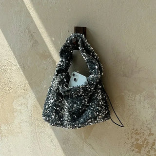 Bling Shirred Silver Mini Tote Bag