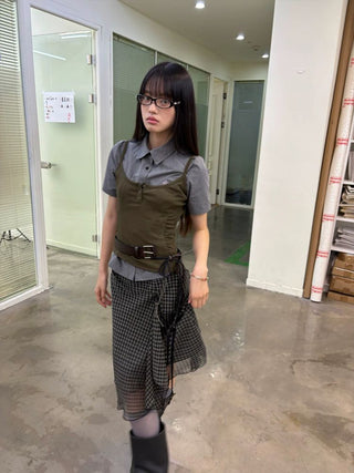 [NeverSeez] Ribbed Button-Front Cami Top