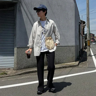 Pleated semi-bootcut pants