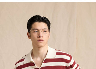 [CULTUM] Cotton Striped Open Collar Knit Sweater