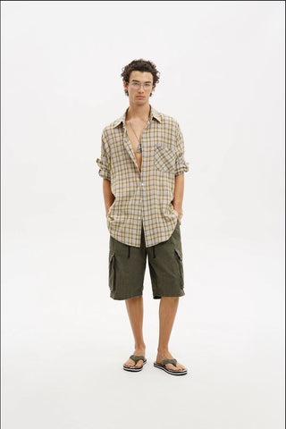 [MASONPRINCE] Camp Flocked Plaid Shirt