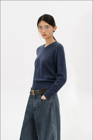 [MASONPRINCE] Wool Blend V-Neck Distressed Sweater